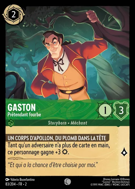 Gaston - Prétendant fourbe, carte Disney Lorcana CH2-083 — extension L'Ascension des Floodborn