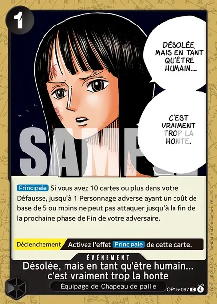 Désolée, mais en tant qu'être humain... c'est vraiment trop la honte, carte One Piece OP15-097 — extension AVENTURE SUR L'ÎLE DE DIEU