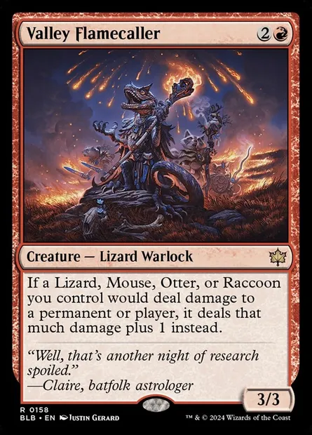 Valley Flamecaller, Magic card BLB 158 — Bloomburrow set