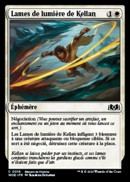 Lames de lumière de Kellan, carte Magic WOE 18 — extension Wilds of Eldraine
