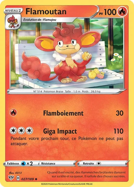 Flamoutan, carte Pokémon DAA 27 — extension Ténèbres Embrasées