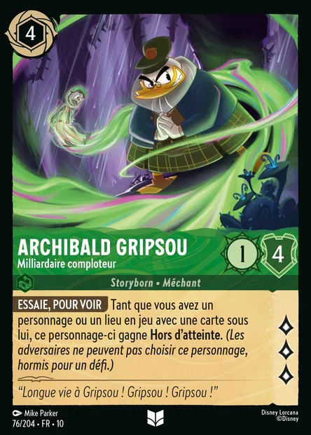 Archibald Gripsou - Milliardaire comploteur, carte Disney Lorcana CH10-076 — extension Lueurs dans les Profondeurs
