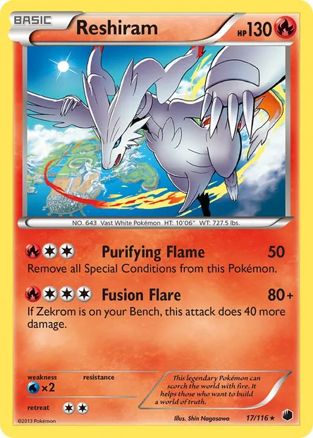 Reshiram, Pokémon card PLF 17 — Plasma Freeze set