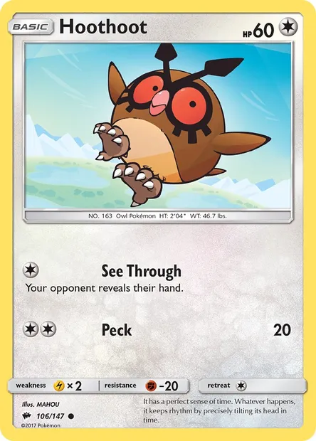 Hoothoot, Pokémon card BUS 106 — Burning Shadows set