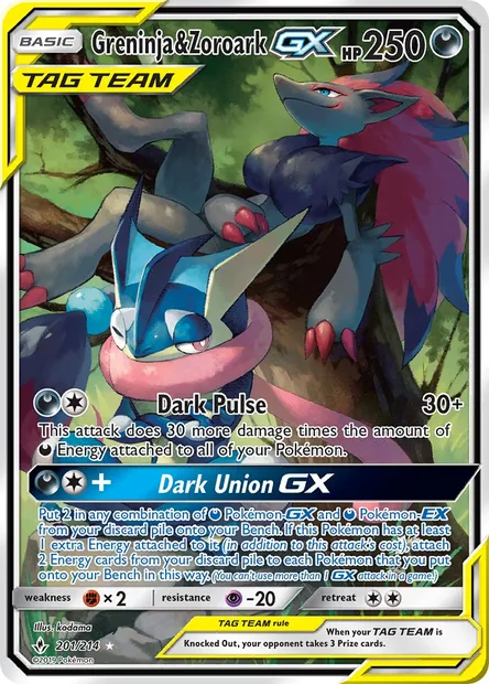 Greninja & Zoroark GX, Pokémon card UNB 201 — Unbroken Bonds set