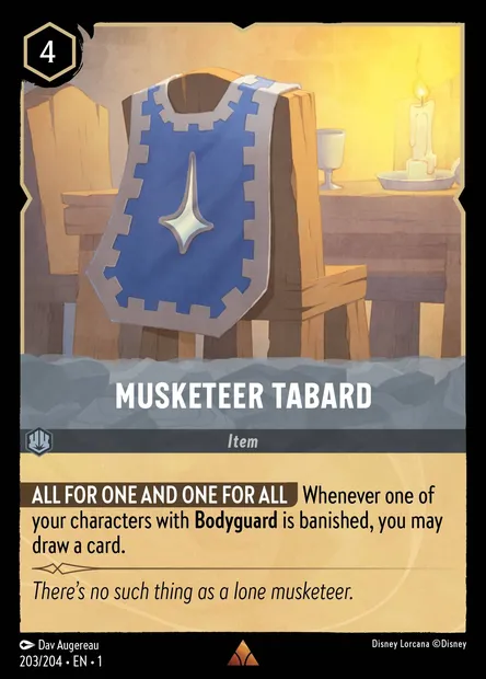 Musketeer Tabard, Disney Lorcana card CH1-203 — The First Chapter set