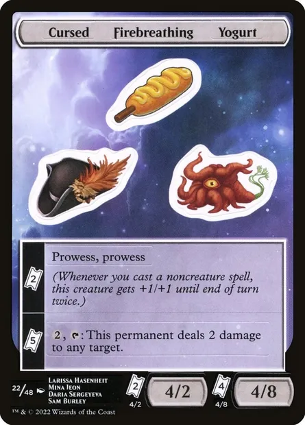 Cursed Firebreathing Yogurt, carte Magic SUNF 22 — extension Unfinity Sticker Sheets