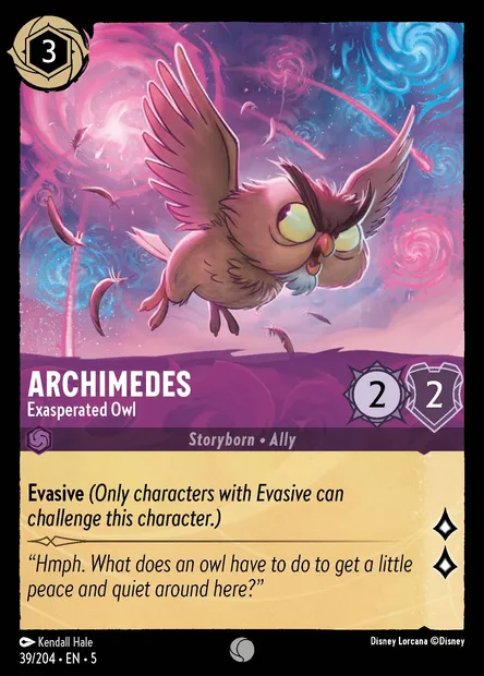 Archimedes - Exasperated Owl, Disney Lorcana card CH5-039 — Shimmering Skies set