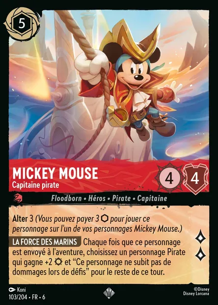 Mickey Mouse - Capitaine pirate, carte Disney Lorcana CH6-103 — extension La Mer Azurite
