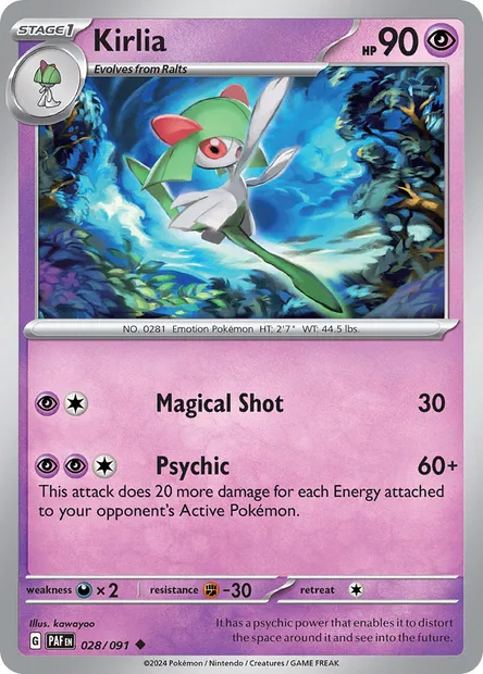 Kirlia, Pokémon card PAF 028 — Paldean Fates set