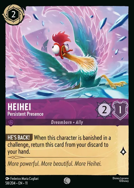 HeiHei - Persistent Presence, Disney Lorcana card CH11-058 — Winterspell set