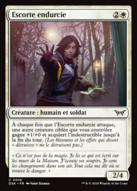Escorte endurcie, carte Magic DSK 16 — extension Duskmourn: House of Horror