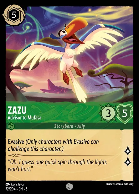 Zazu - Advisor to Mufasa, Disney Lorcana card CH5-072 — Shimmering Skies set