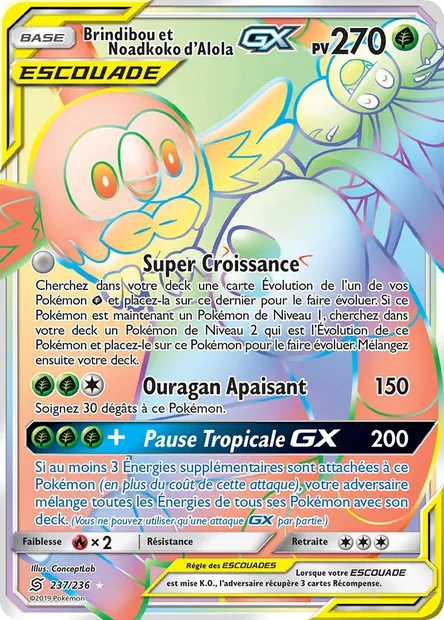 Brindibou et Noadkoko d’Alola GX, carte Pokémon UNM 237 — extension Harmonie des Esprits