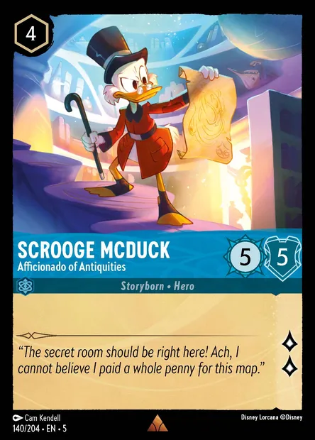 Scrooge McDuck - Afficionado of Antiquities, Disney Lorcana card CH5-140 — Shimmering Skies set