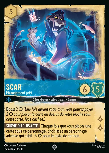 Scar - Étrangement prêt, carte Disney Lorcana CH10-153 — extension Lueurs dans les Profondeurs