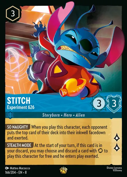 Stitch - Experiment 626, Disney Lorcana card CH8-166 — The Reign of Jafar set