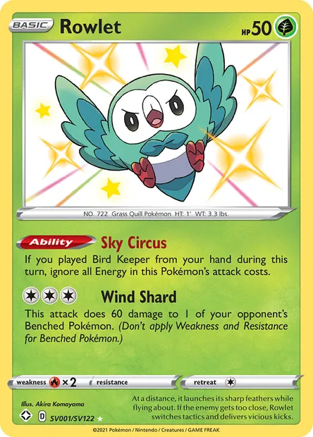 Rowlet, Pokémon card SHF SV001 — Shining Fates set