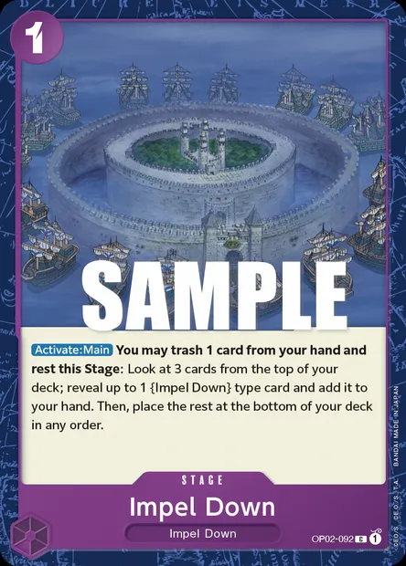 Impel Down, One Piece card OP02-092 — PARAMOUNT WAR set
