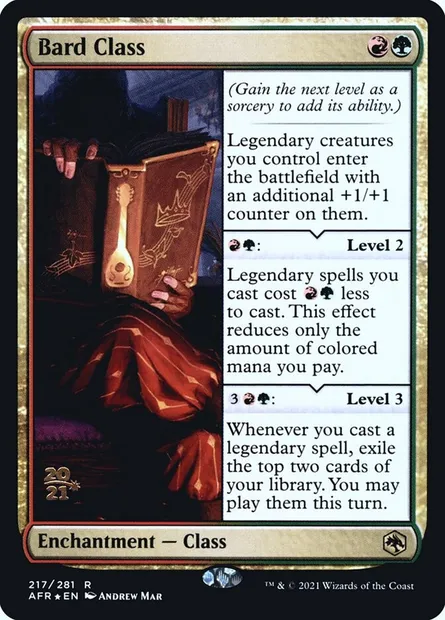 Classe : barde, carte Magic PAFR 217s — extension Adventures in the Forgotten Realms Promos