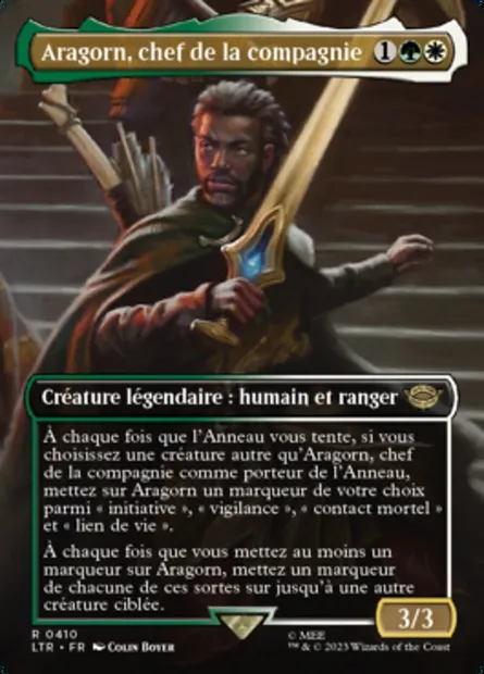 Aragorn, chef de la compagnie, carte Magic LTR 410 — extension Le Seigneur des Anneaux : chroniques de la Terre du Milieu