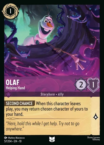 Olaf - Helping Hand, Disney Lorcana card CH10-057 — Whispers in the Well set