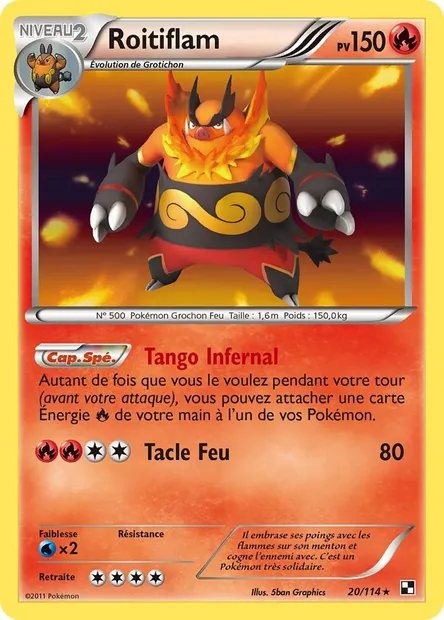 Roitiflam, carte Pokémon BLW 20 — extension Noir & Blanc