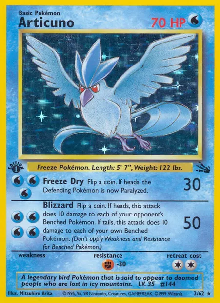 Articuno, Pokémon card FO 2 — Fossil set