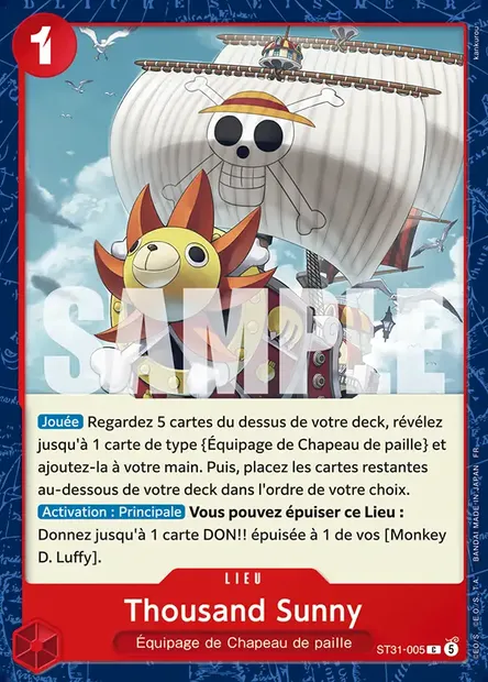 Thousand Sunny, carte One Piece ST31-005 — extension ROUGE Monkey D. Luffy