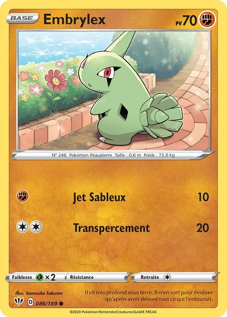 Embrylex, carte Pokémon DAA 86 — extension Ténèbres Embrasées