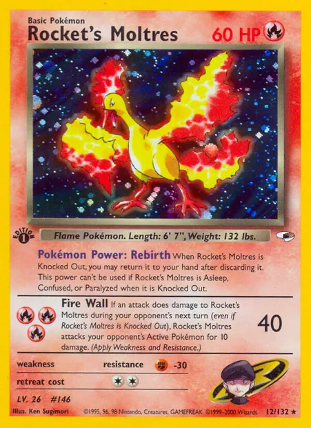 Rocket's Moltres, Pokémon card GH 12 — Gym Heroes set