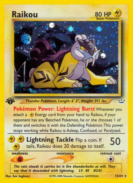 Raikou, Pokémon card NR 13 — Neo Revelation set