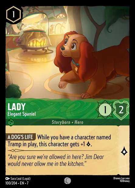 Lady - Elegant Spaniel, Disney Lorcana card CH7-100 — Archazia's Island set