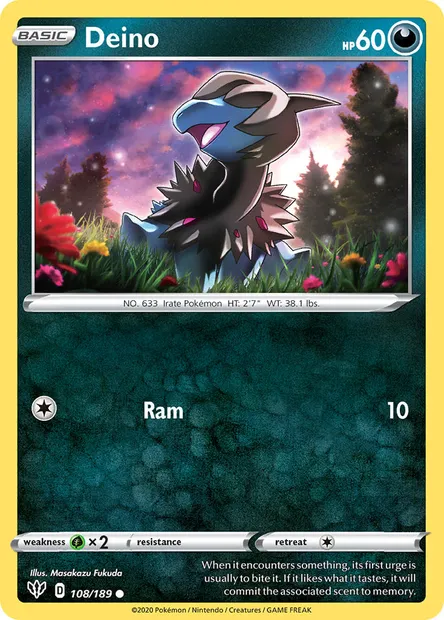 Deino, Pokémon card DAA 108 — Darkness Ablaze set