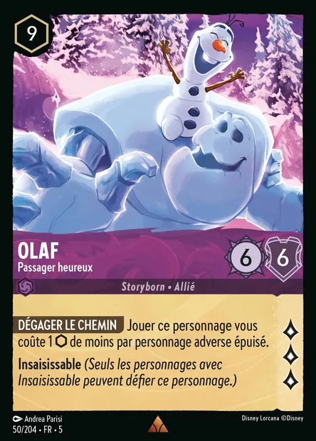 Olaf - Passager heureux, carte Disney Lorcana CH5-050 — extension Ciel Scintillant