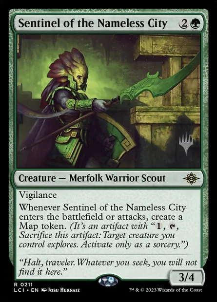Sentinelle de la cité sans nom, carte Magic PLCI 211p — extension The Lost Caverns of Ixalan Promos