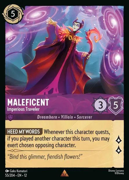 Maleficent - Imperious Traveler, Disney Lorcana card CH12-055 — Wilds Unknown set