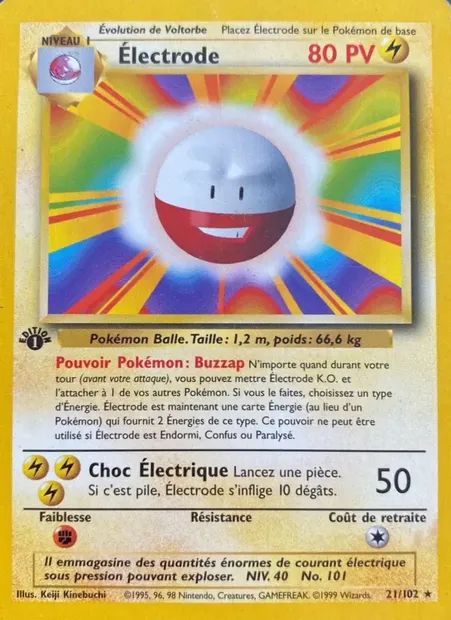 Électrode, carte Pokémon BS 21 — extension Set de Base