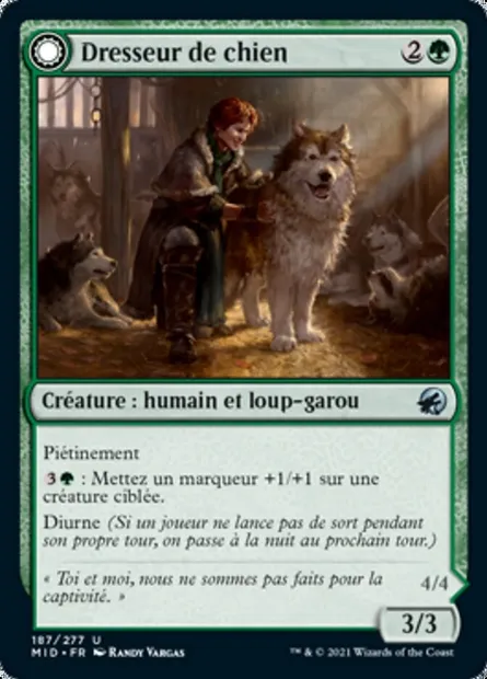 Dresseur de chien // Louveteau sauvage, carte Magic MID 187 — extension Innistrad : chasse de minuit