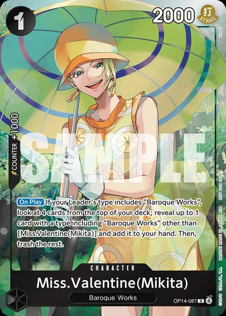 Miss.Valentine(Mikita), One Piece card OP14-087 — THE AZURE SEA’S SEVEN set
