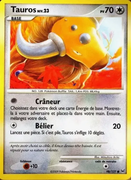 Tauros, carte Pokémon PL 98 — extension Platine