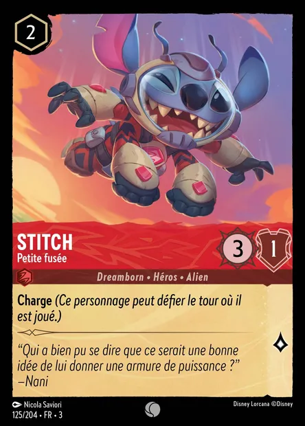 Stitch - Petite fusée, carte Disney Lorcana CH3-125 — extension Les Terres d'Encres