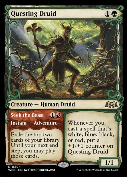 Questing Druid // Seek the Beast, Magic card WOE 294 — Wilds of Eldraine set
