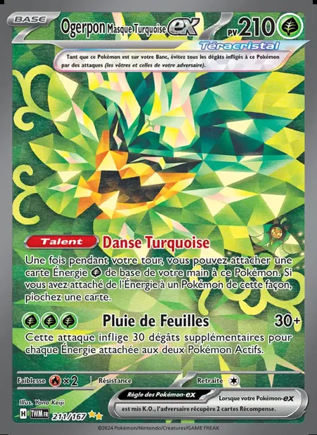 Ogerpon Masque Turquoise-ex, carte Pokémon TWM 211 — extension Mascarade Crépusculaire