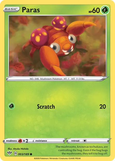 Paras, Pokémon card DAA 3 — Darkness Ablaze set