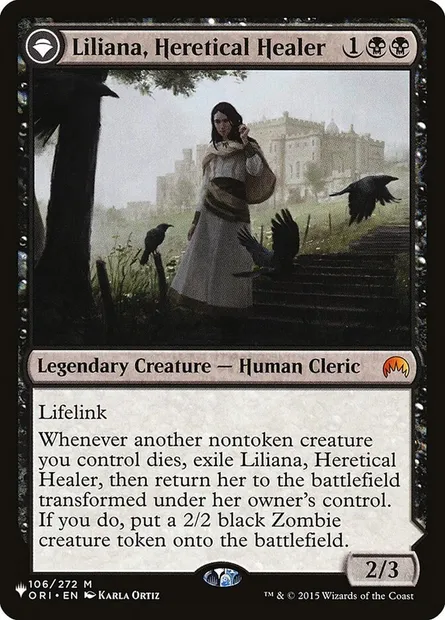 Liliana, guérisseuse hérétique // Liliana, nécromancienne provocatrice, carte Magic PLST ORI-106 — extension The List
