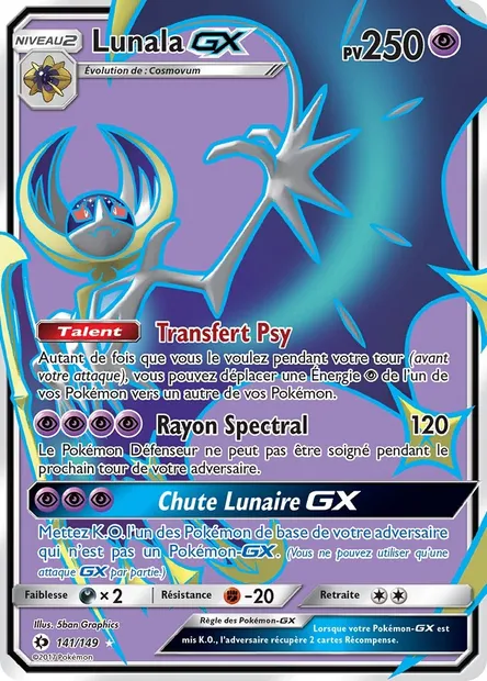 Lunala GX, carte Pokémon SUM 141 — extension Soleil et Lune