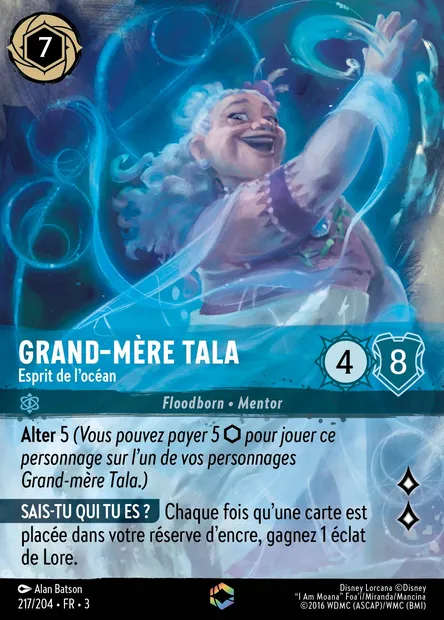 Grand-mère Tala - Esprit de l'océan, carte Disney Lorcana CH3-217 — extension Les Terres d'Encres