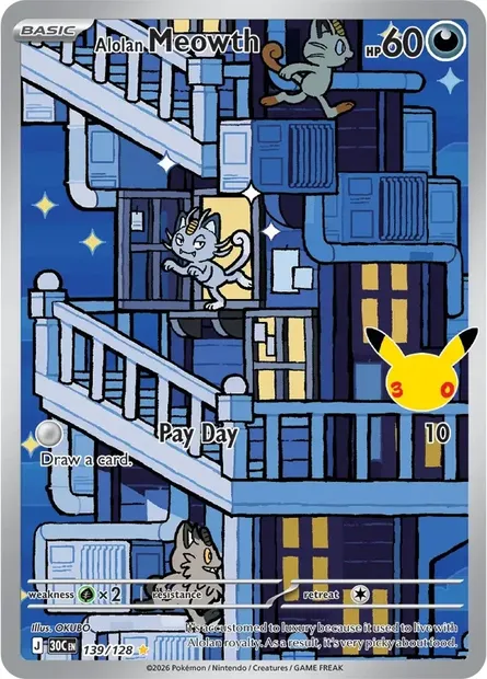 Alolan Meowth, Pokémon card 30C 139 — 30th Celebration set
