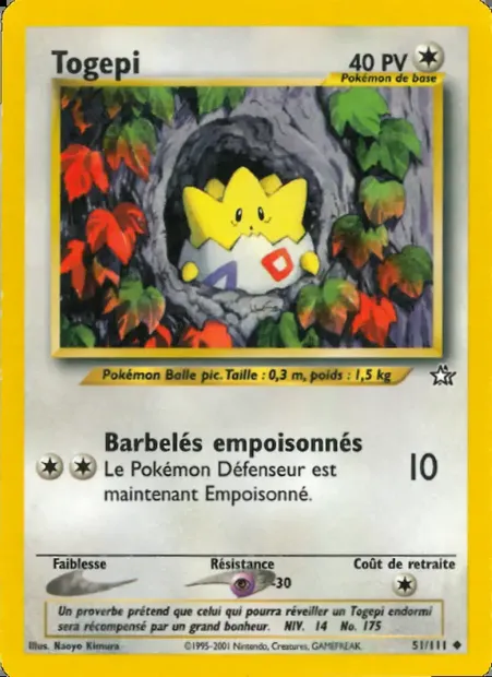 Togepi, carte Pokémon NG 51 — extension Neo Genesis
